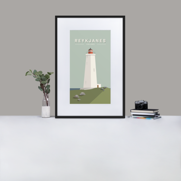 Reykjanesviti lighthouse in Iceland poster in black frame